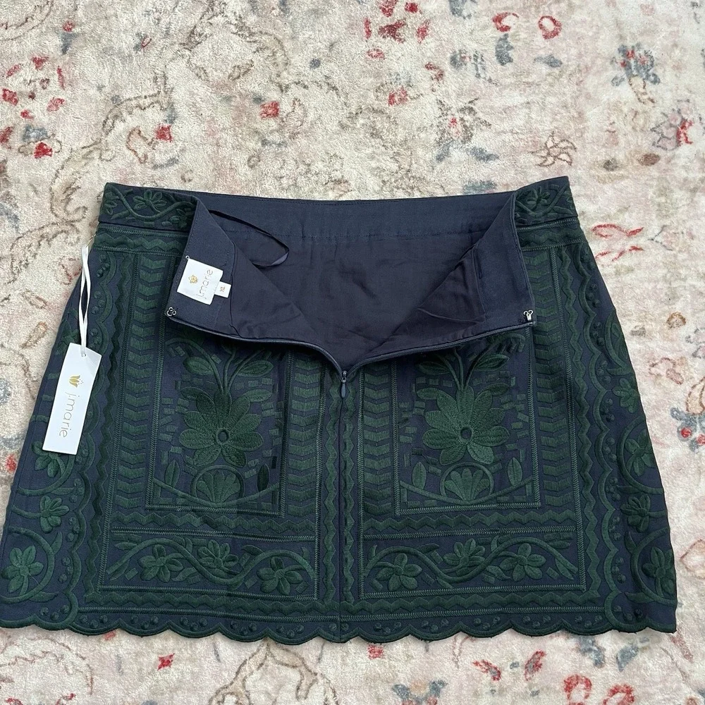 J Marie Juniors XL Laken Floral Embroidery Mini Pencil Skirt Party Green Blue - Picture 7 of 7